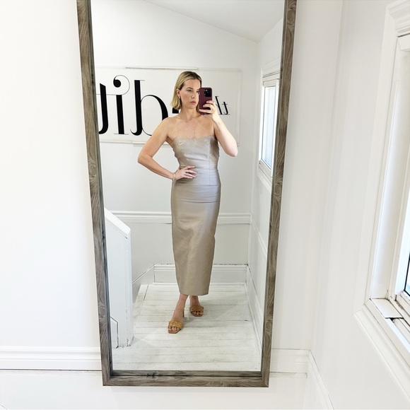 Champagne strapless column Montage by Mon Cheri evening dress. Size 6. - Picture 3 of 7